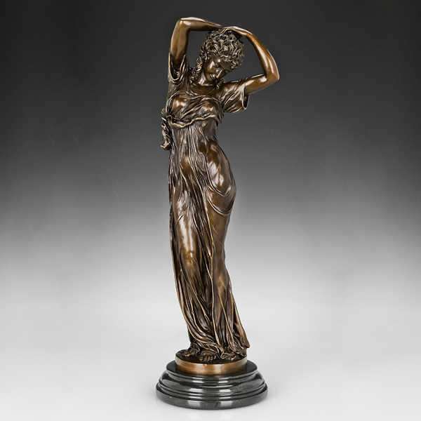 

large tying hair up young woman statue sculpture bronze beautiful female art marle base home decor gifts, Silver