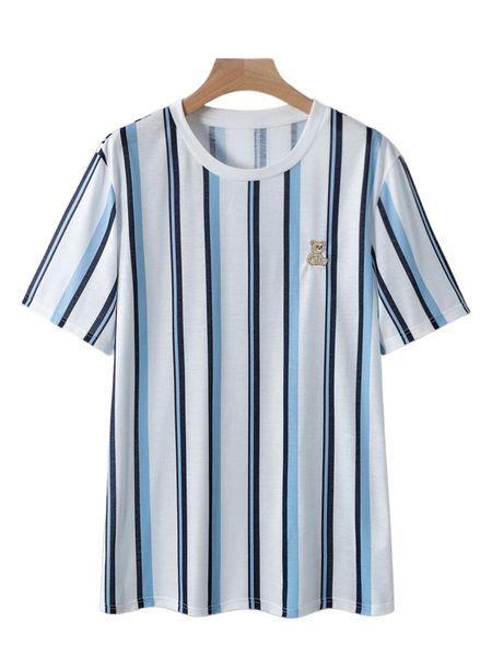 

men striped print cartoon embroidery tee m3kt#, White;black