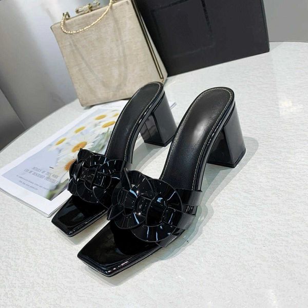 

square open toe thick heel sandals braid slippers women summer luxury brand mules female ethnic style designer fashion shoes 35-41, Black