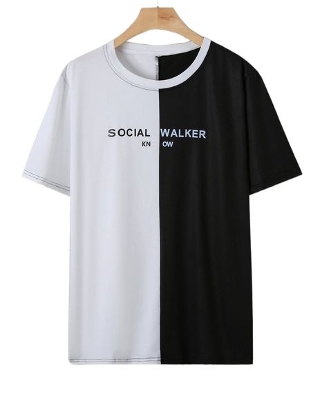 

men letter & colorblock tee r45w#, White;black