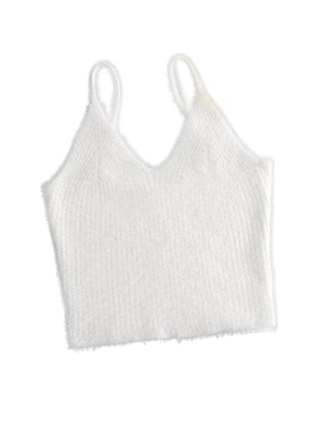 

solid fuzzy crop cami knit z5bb#, White;black