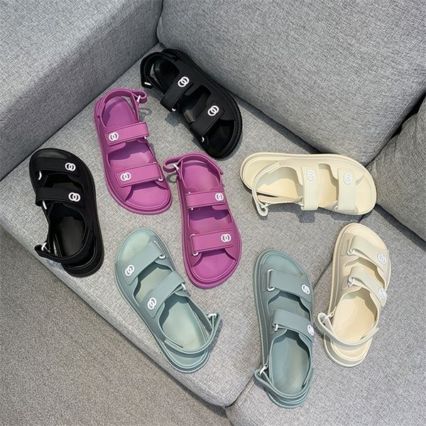 

30% off 2022 slippers thick bottom sandals summer beach slides hook loop causal shoe luxury brand new designer fashion shoes for women, Black