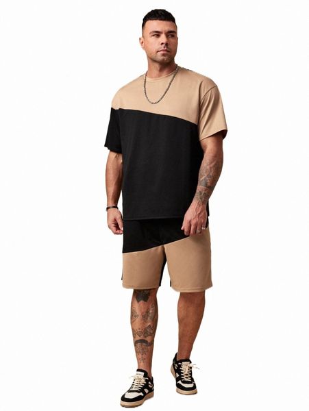 

extended sizes men two tone tee & shorts 35mj#, Gray