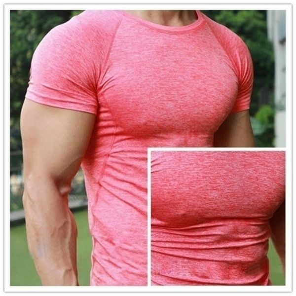 

men quick dry fitness tees outdoor sport running short sleeves tights bodybuilding gym train compression tshirts 220611, White;black
