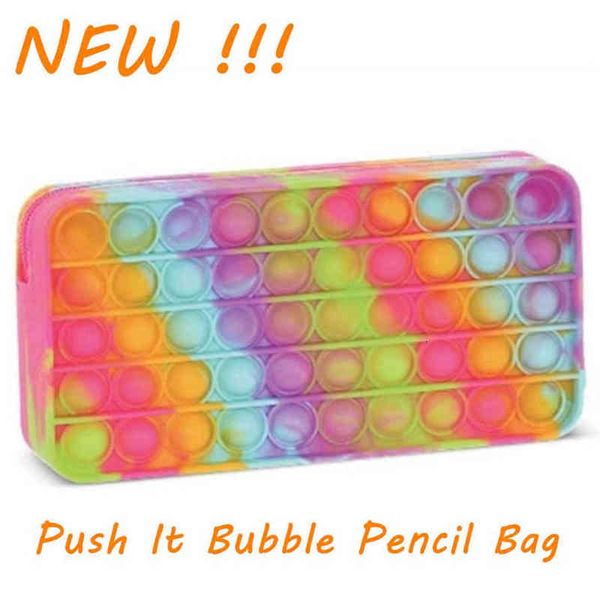 

dhl silicone rainbow push pencil bag case fidget toys simple dimple bubble finger party favor