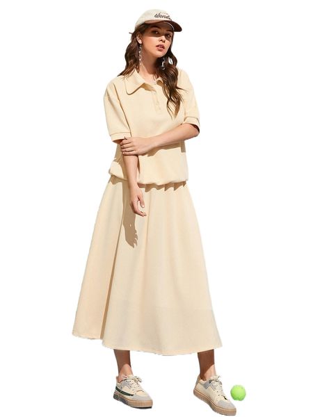 

polo collar & skirt set n205#, White