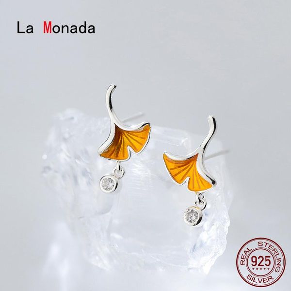 

stud la monada silver 925 earring for women piercing ear jewelry ginkgo leaf earrings fashion girls, Golden;silver