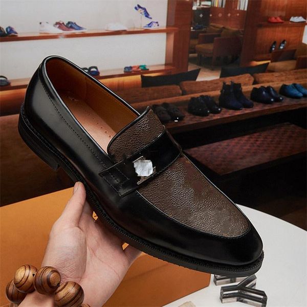 

2022 luxury designer men dress shoes fashion genuine leather wedding party mens business oxfords gentlemen walk casual peas shoe comfort 38-, Black