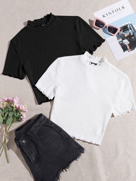 

2 pack mock neck rib-knit v1df#, White