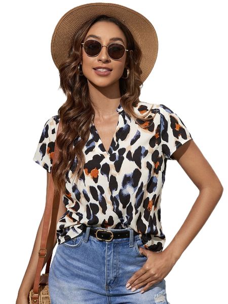 

allover print notched neckline h4j8#, White