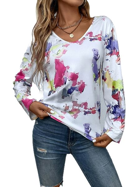 

graphic print v neck tee q0jz#, White