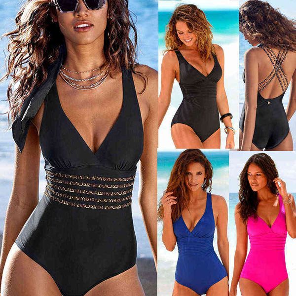 

swimsuit 2022 one-piece women's solid color cross belt backl vacation, White;black