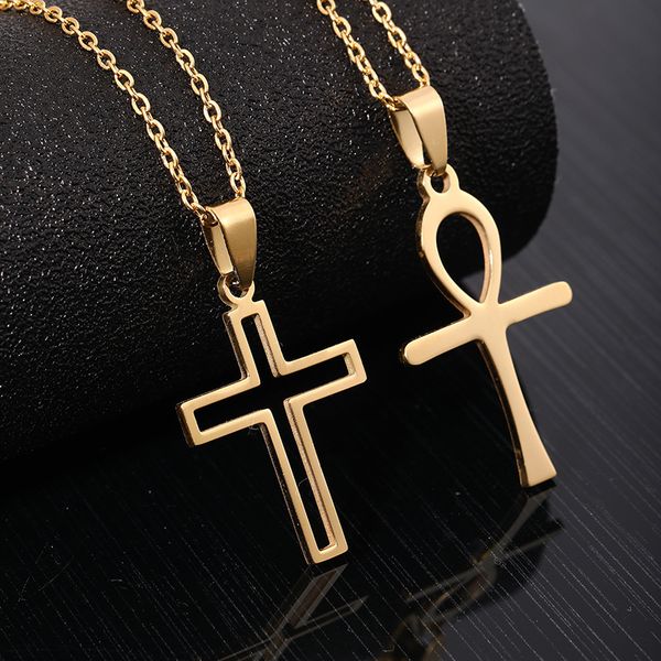 

beaded necklaces fashion simple cross pendant necklace stainless steel gold colo, Silver