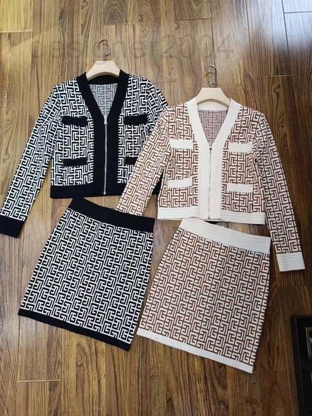 

casual dresses designer 20ss balman knitted slim fitting v-neck sweater sweater ice silk zipper cardigan hip wrap skirt b38a, Black;gray