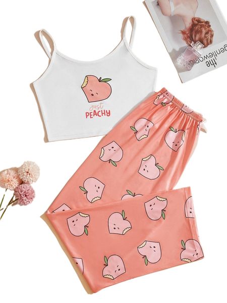 

letter & cartoon graphic pajama set o4ky#, Black;red