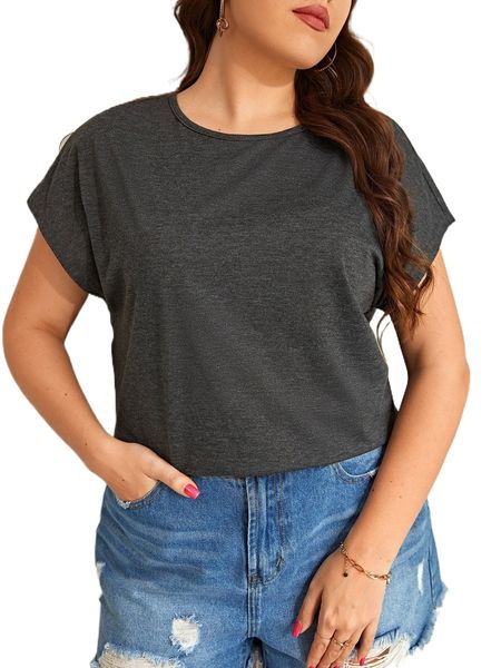 

plus solid dolman sleeve tee a8oe#, Black