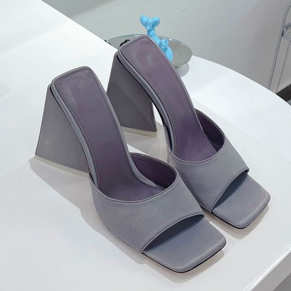 

summer luxury slippers genuine leather solid color square toe fashion heels slide sandals for women party dresses designer shoes women perfe, Black