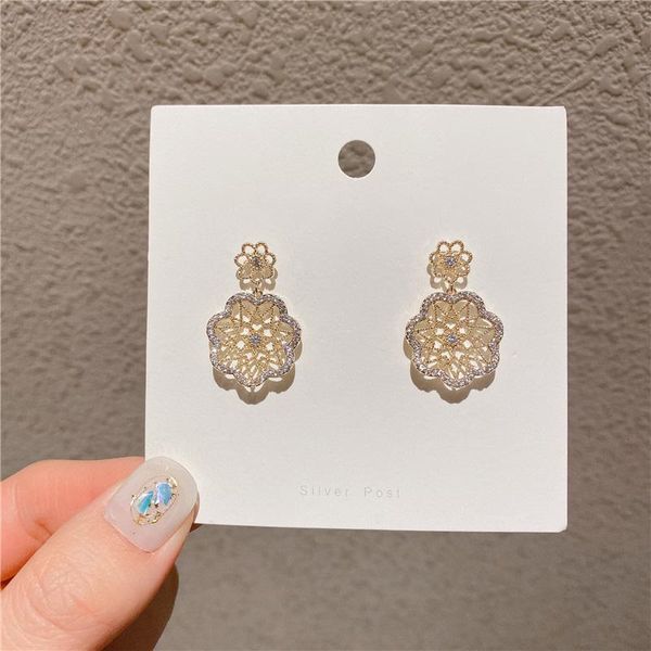 

dangle & chandelier vintage flower earrings for women zirconia rhinestone korean fashion jewelry pendientes wholesale s925 pin, Silver