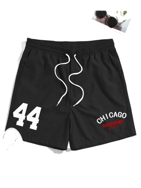 

men letter graphic drawstring waist shorts r6iw#, White;black