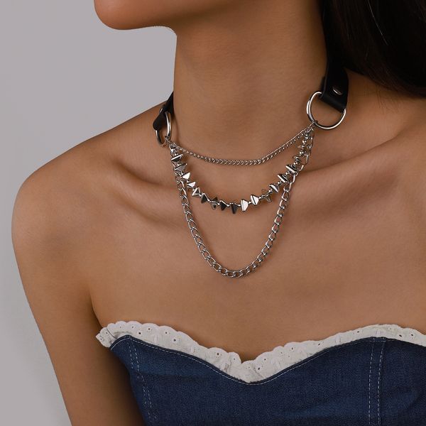 

cross-border exaggerated leather necklace harajuku style gothic sweet cool necklace heavy metal rock hip hop, Black