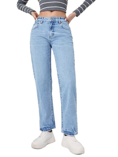 

slit hem straight leg jeans d0e1#, Blue