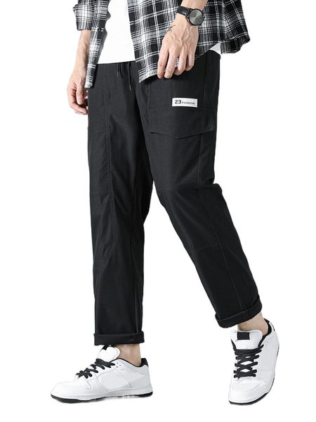 

men letter patched detail flap pocket cargo pants n7ow#, Black