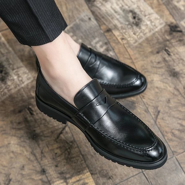 

men shoes loafers slip on classic british style casual dress personality classic brand leather comfy drive boat, Black