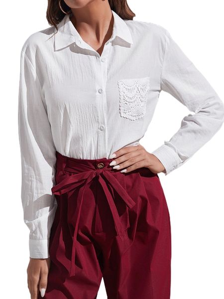 

guipure lace panel shirt h7mb#, White