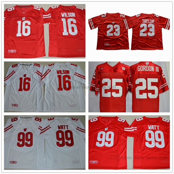 

ncaa ua wisconsin badgers college football jerseys 99 j.j watt 16 russell wilson 23 jonathan taylor 25 melvin gordon stitched jersey red whi, Black