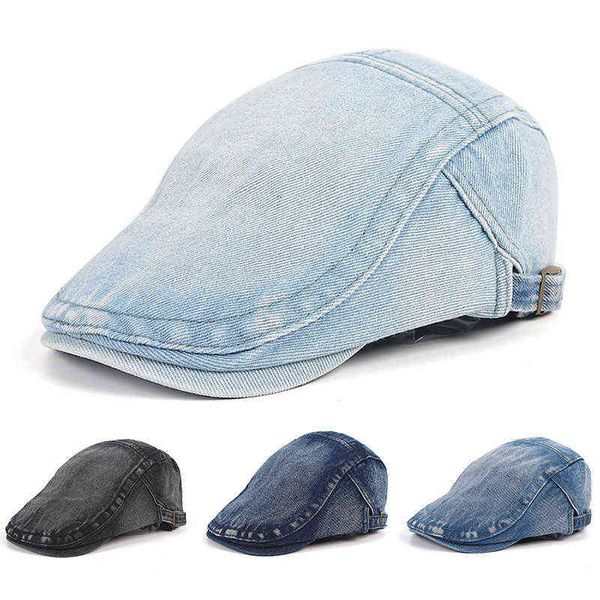 Classic Denim Beret Hat Homme Flat Caps For Men Women 2022 Casual Summer Newspaper Boy Climbing Caps Cabbie Jeans Beret Caps J220722