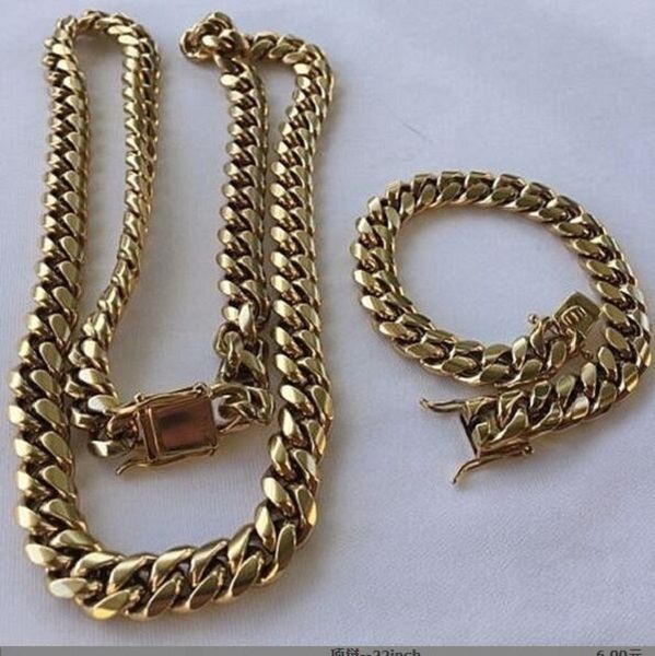 

8mm 14k gold plated hip hop cuba chain bracelet necklace set, Silver
