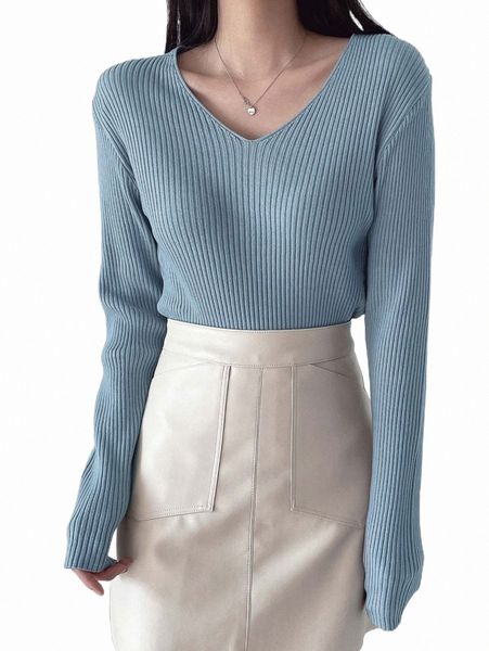 

dazy v neck ribbed knit sweater a2b0#, White;black