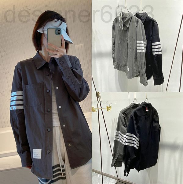 

women's blouses & shirts designer spring tb classic four bar fried street work shirt casual and versatile loose medium long sleeved for, White
