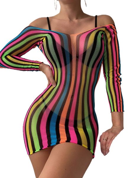 

striped hollow out backless cover up l7yf#, White;black