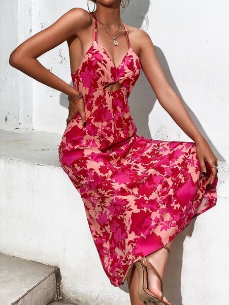 

random floral print cut out crisscross backless cami dress a0aq#, Black;gray