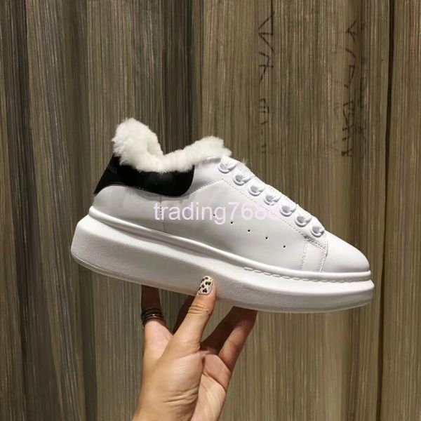 

dress shoes winter women's shoes wool warm white cowhide comfortable muffin thick soled casual sports, Black