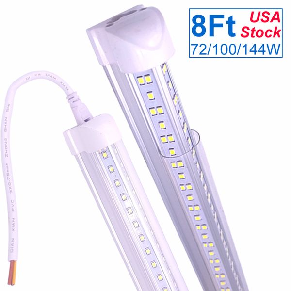 8ft Integrated LED TUBE Light V Форма V, работает без балласта T8, четкое покрытие объектива, холодно-белый 6500K Высокое выходное освещение гараж Warehouse Мастерская подвал OEMLED