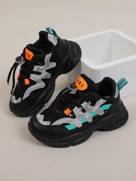 

boys colorblock letter detail running shoes she, Black