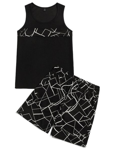 

men geo print tank & track shorts g7rw#, Gray