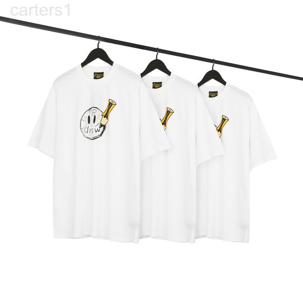 

men's t-shirts designer correct version drew smiling face bieber male and female couples net red same hand-painted pencil high street f, White;black