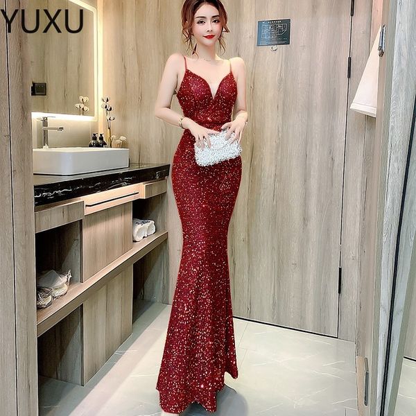 2022 Sequined Mermaid Evening Dress для африканских женщин длинные сексуальные боковые боковые сплит