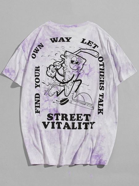 

men cartoon and slogan print tie dye tee k6ei#, White;black