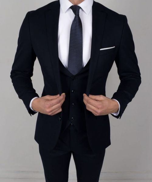2022 Tuxedos elegantes de casamento preto Groom Wear Mens Suits Slim Fit Fit Peaked Lapel Prom Bestman Groomsmen Designs Blazer