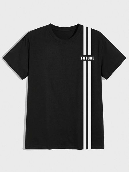 

extended sizes men striped & letter graphic tee t7kj#, White;black