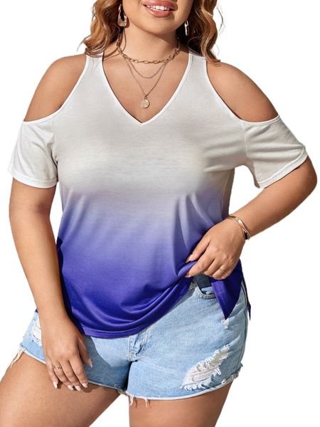 

plus ombre cold shoulder slit hem tee 83lh#, Black