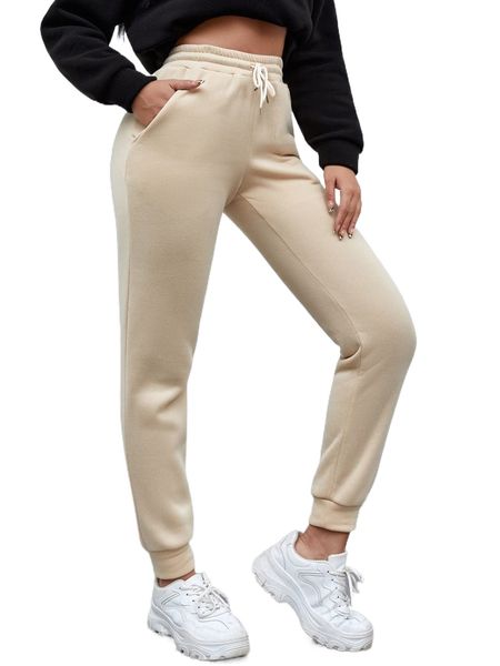 

petite drawstring waist slant pocket sweatpants n92b#, Black;white