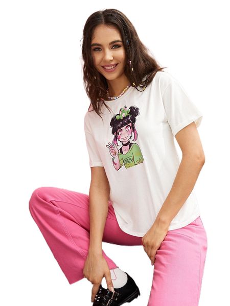 

x nunnumeu roll up sleeve figure graphic tee e1aa#, White