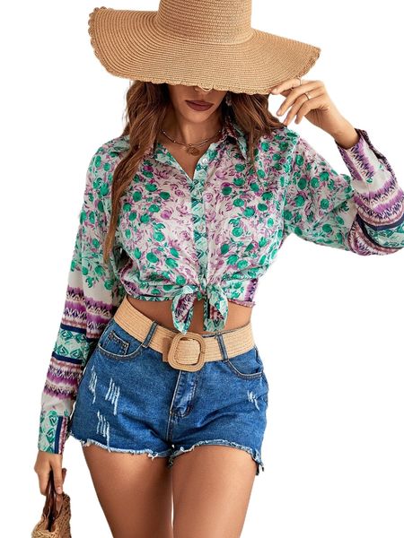 

floral print drop shoulder blouse p7ao#, White