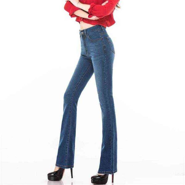 

women bell bottom jeans girls autumn spring elastic boot cut pants business casual flares pants l220726, Blue