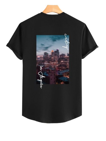 

men building & letter graphic curved hem tee i9w5#, White;black